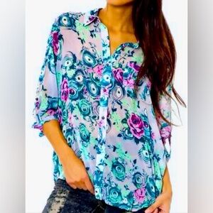 NWT IRON FIST Creeper Peeper Chiffon Blouse Discontinued Vintage Eyeball Rose XS